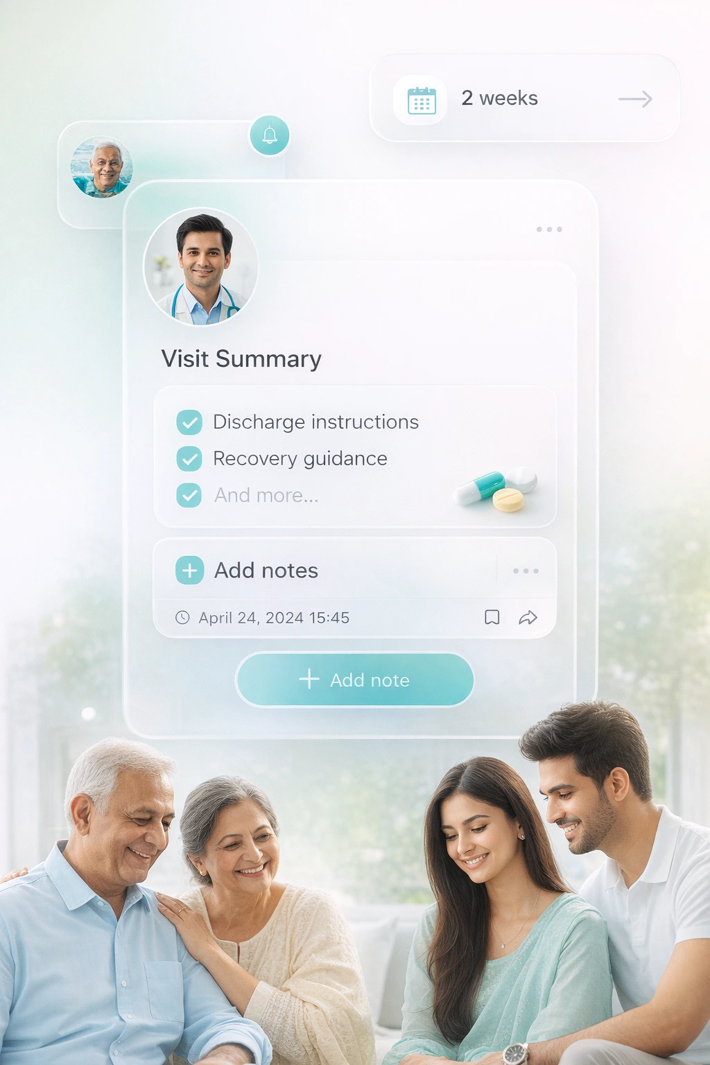 Patient visit summary with discharge instructions and recovery guidance in clinic management system