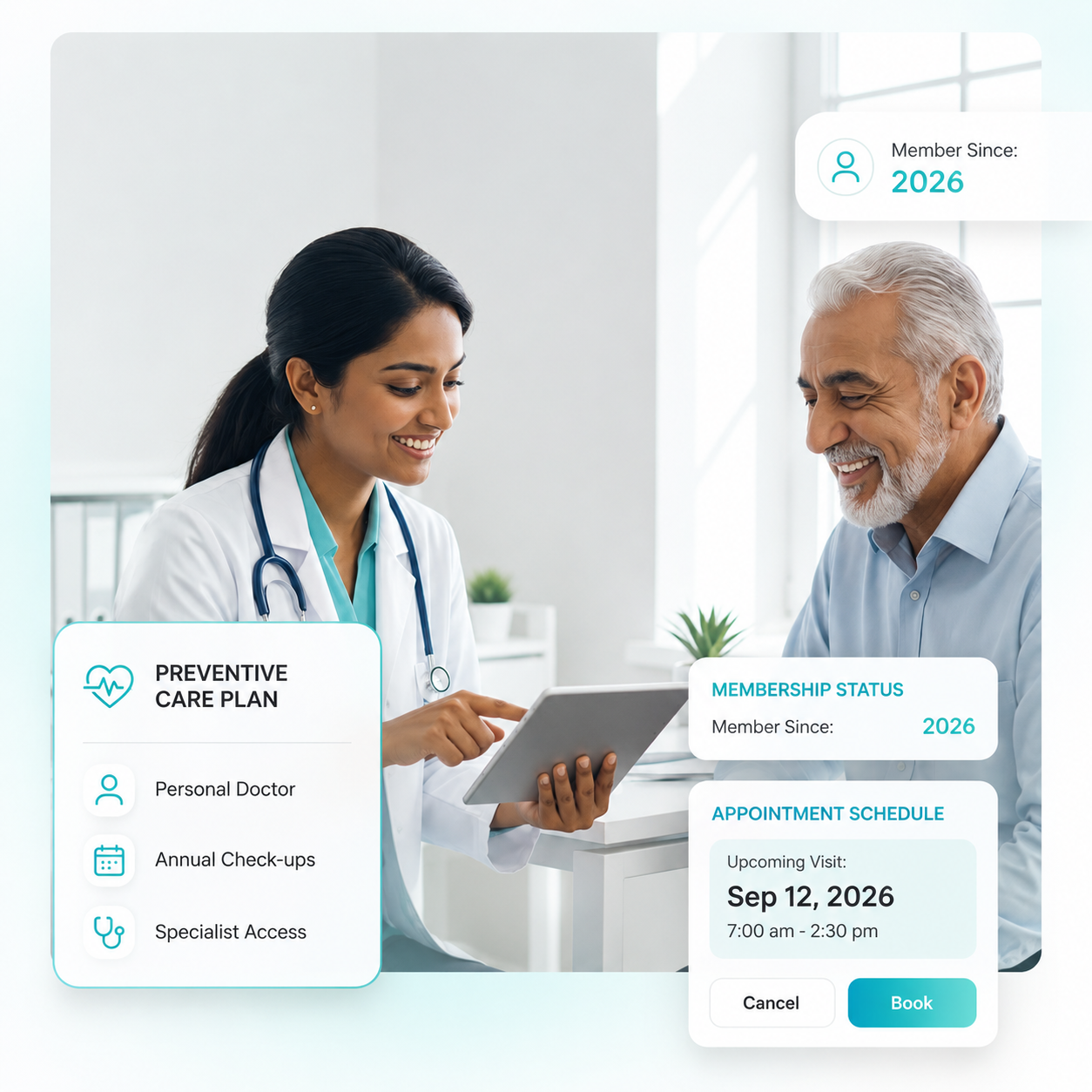 Clinic membership and preventive care plan managed through clinic management software with patient retention features