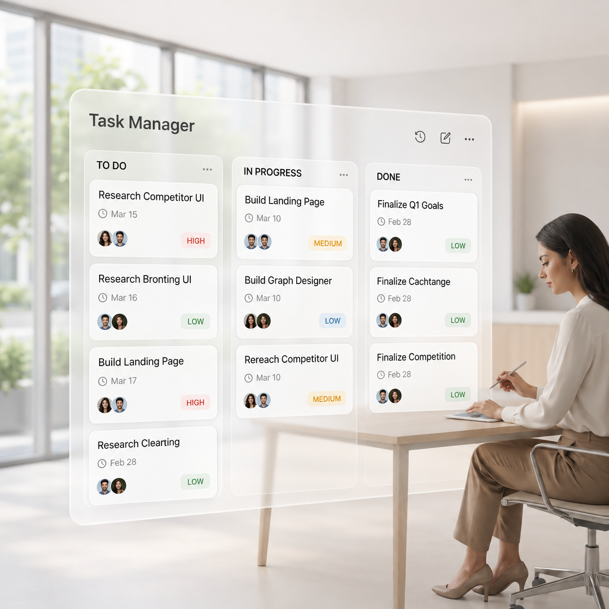 Task management dashboard in medical practice management software India with to-do, in-progress, and completed tasks for clinic teams