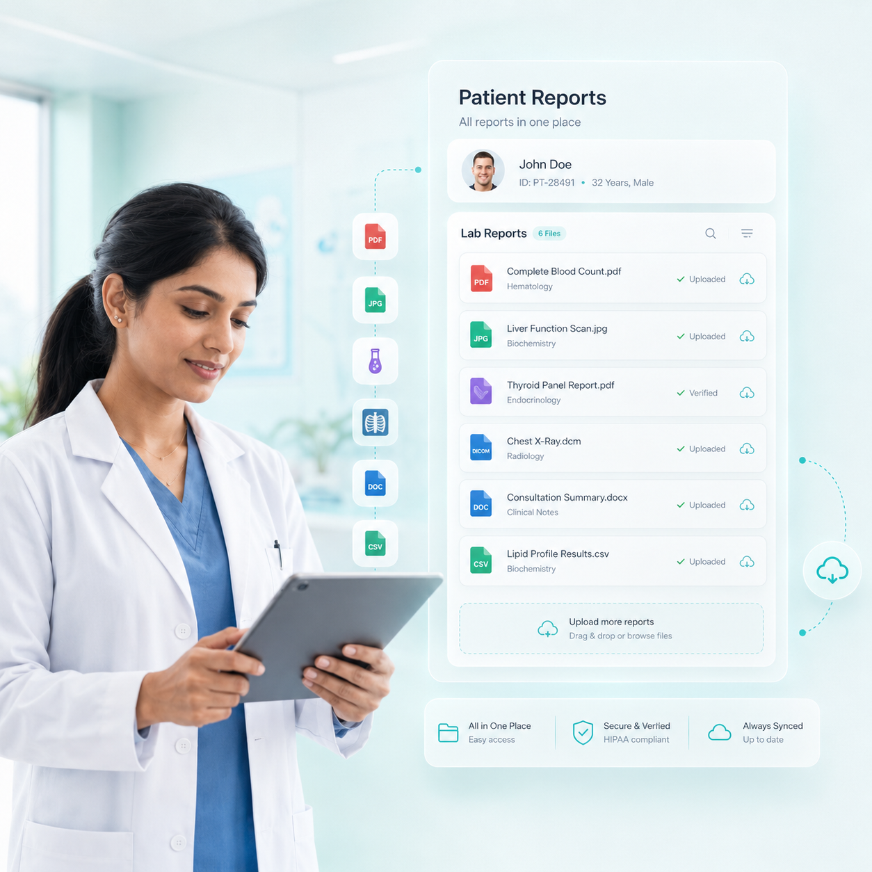 Digital medical and lab reports management with X-ray integration in healthcare CRM software