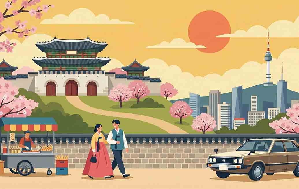 South Korea travel internet plan and eSIM illustration for staying connected in Seoul.