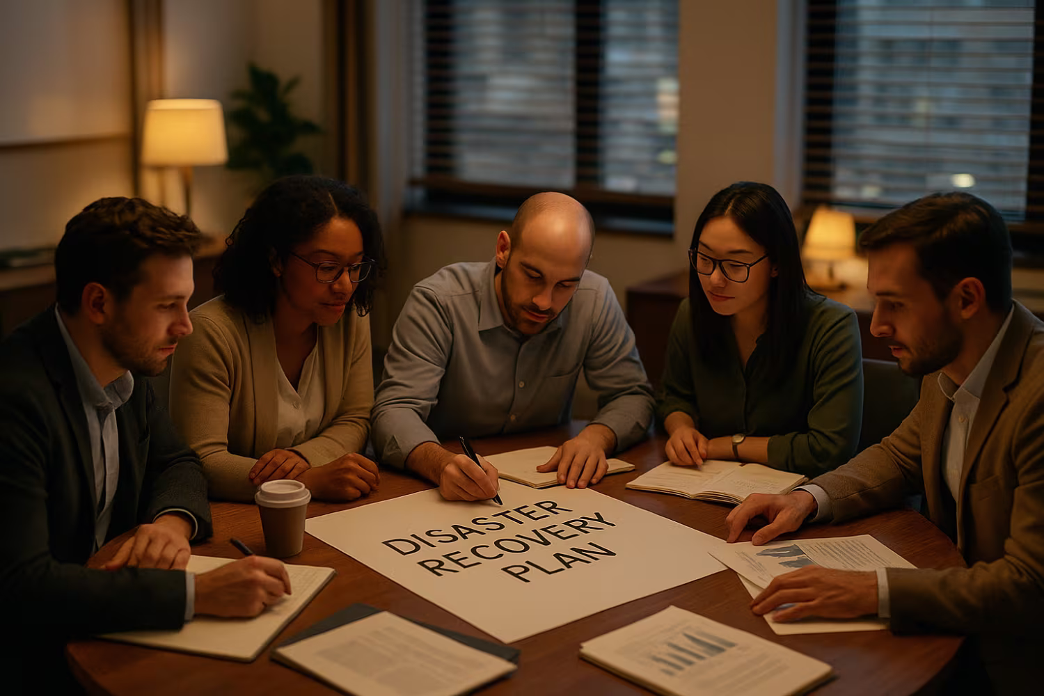 Professionals drafting IT disaster recovery plan