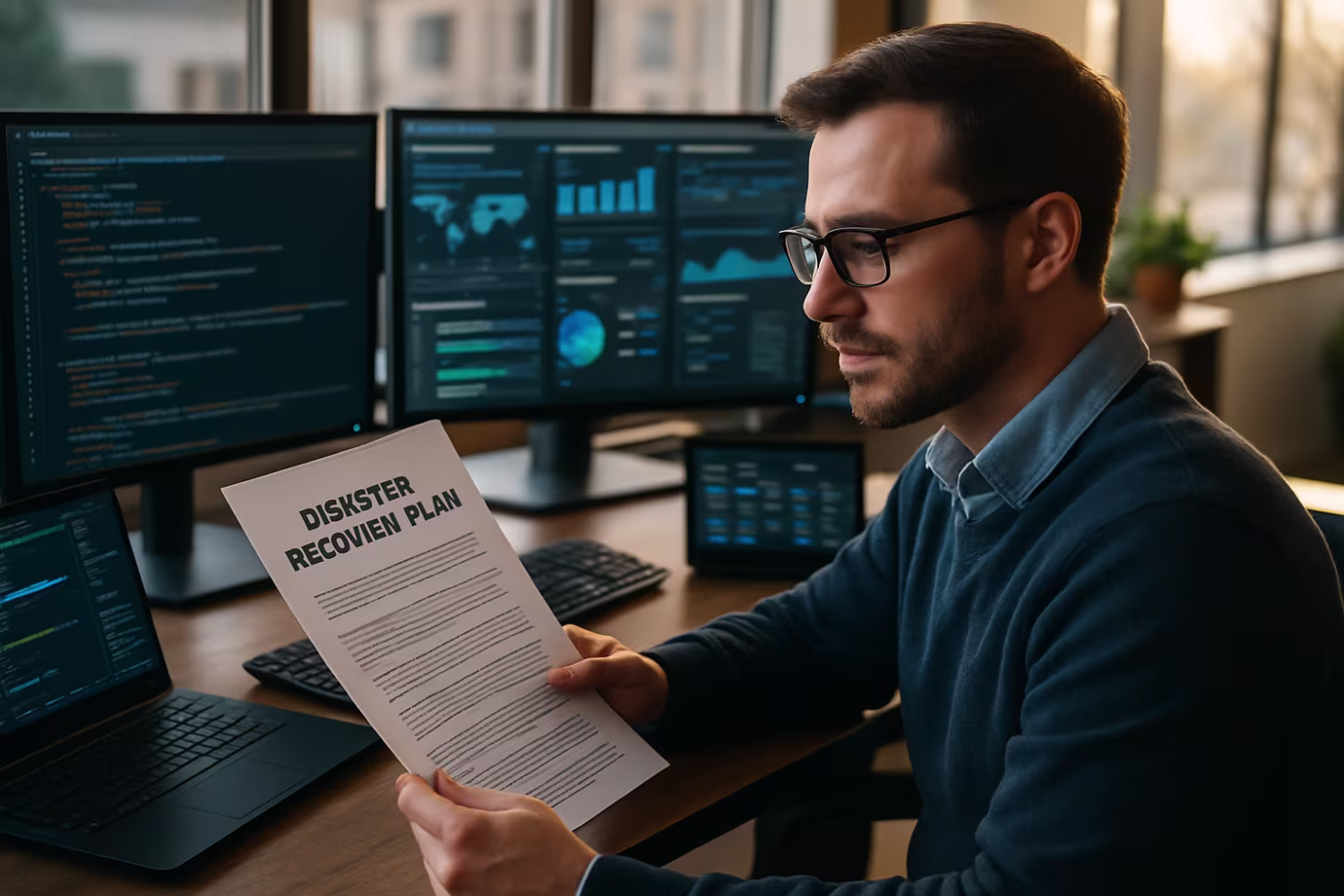 IT professional reviewing disaster recovery plan
