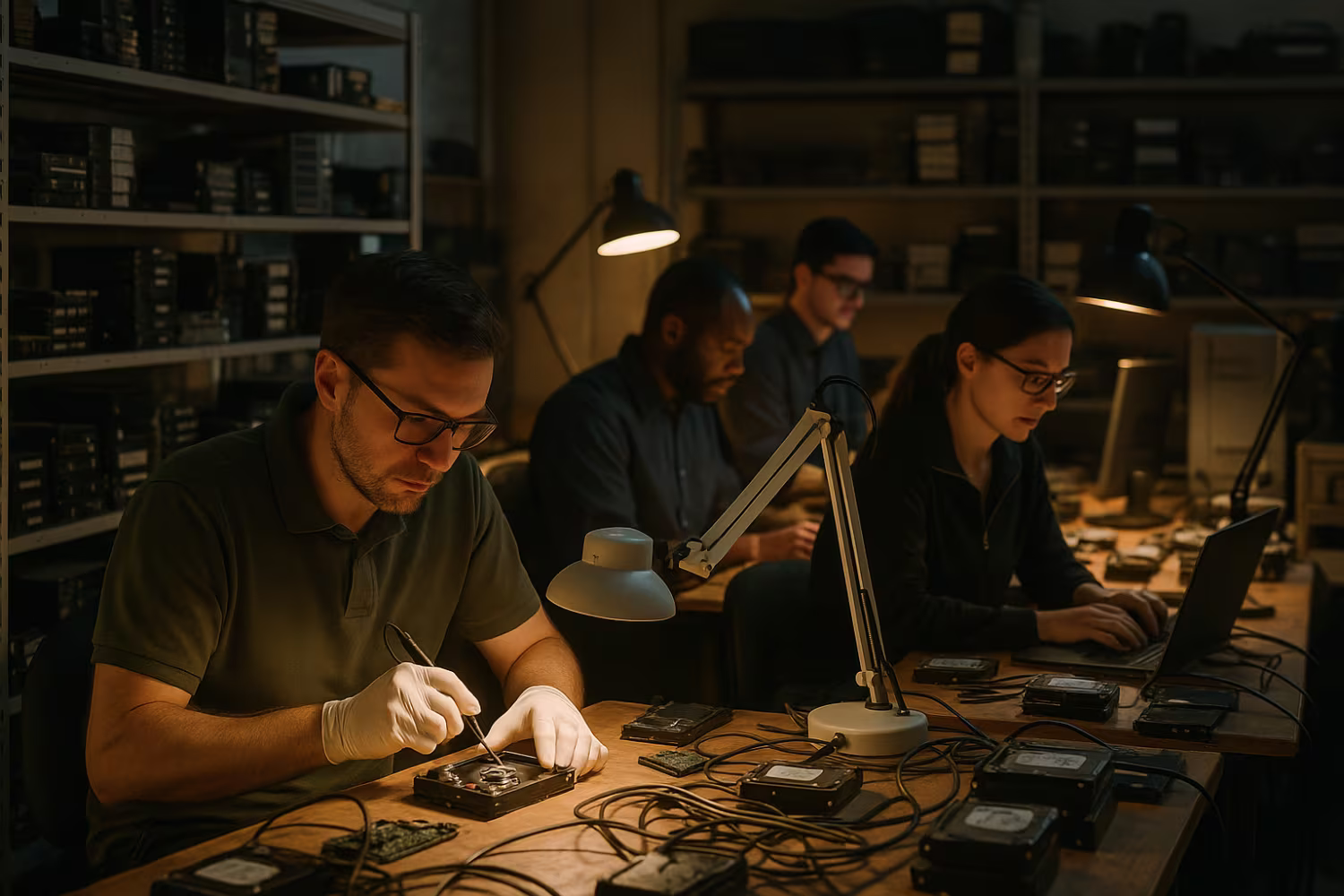 Technicians providing data recovery services
