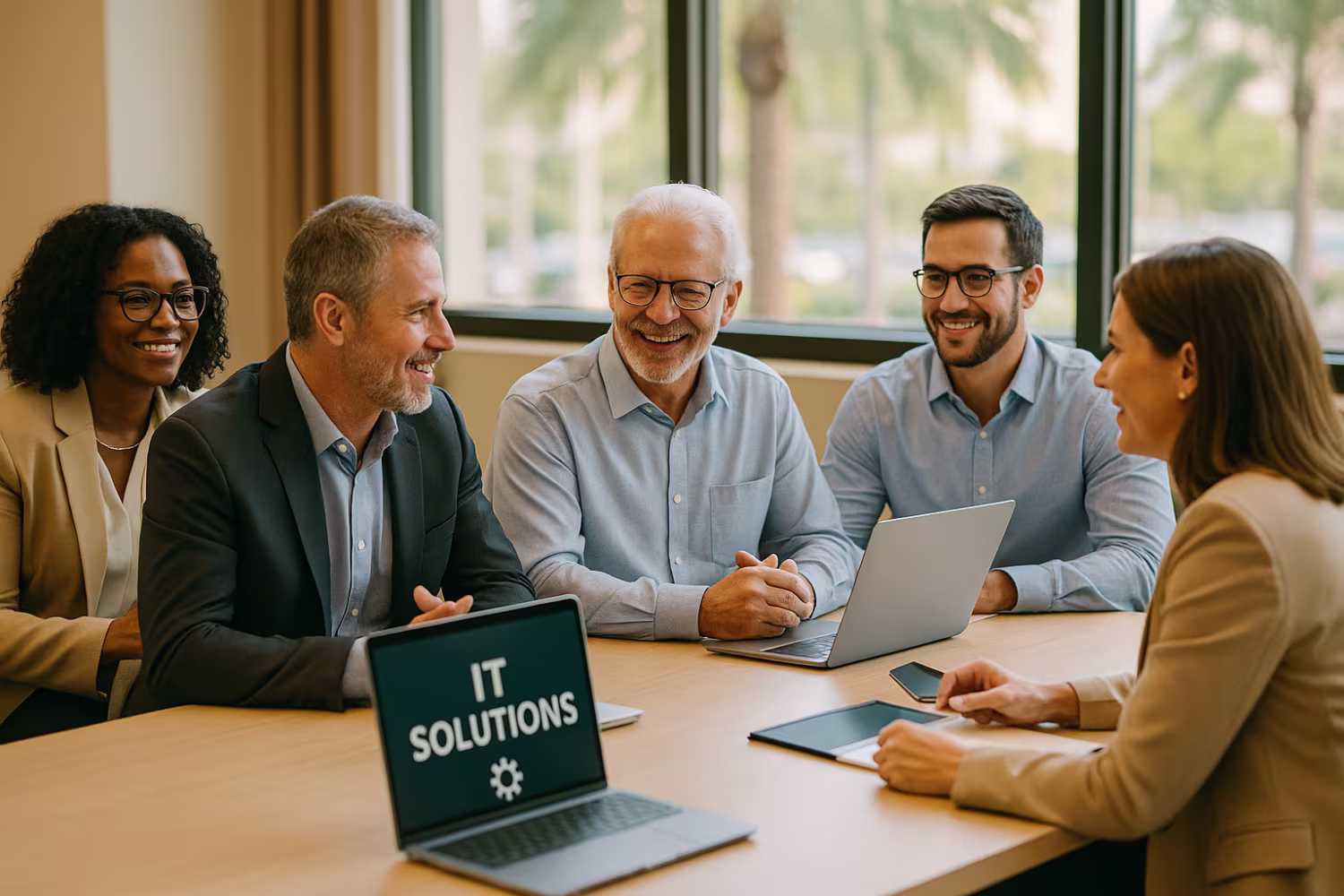Diverse group discussing IT solutions