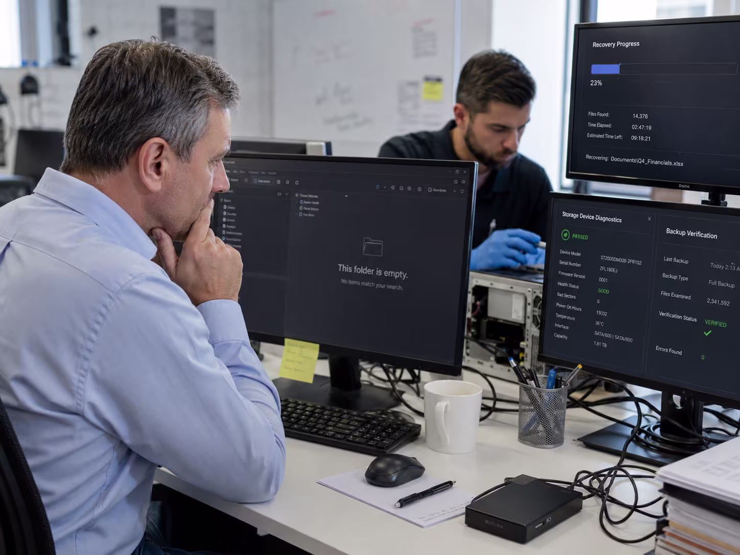 Technicians providing data recovery services
