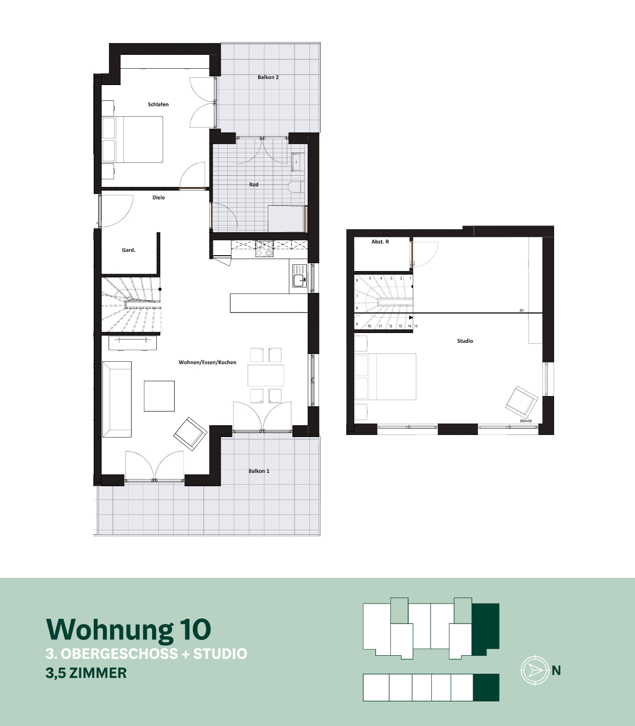 Grundriss Wohnung 10 – 3. Obergeschoss + Studio