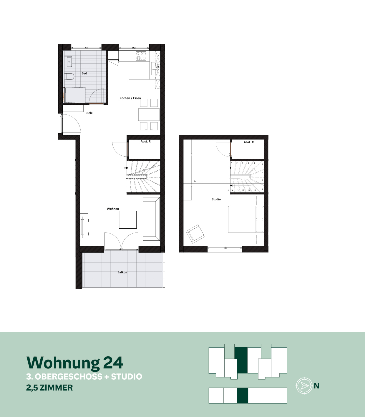 Grundriss Wohnung 24 – 3. Obergeschoss + Studio