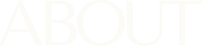 Large beige text spelling the word ABOUT on a black background.
