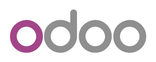 Odoo company logo in stylized lowercase letters with the first letter in purple and the rest in gray.