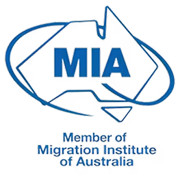 Logo of Member of Migration Institute of Australia with map outline and acronym MIA.
