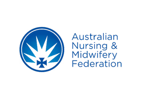 Australian Nursing & Midwifery Federation logo with a stylized blue circular emblem and text.