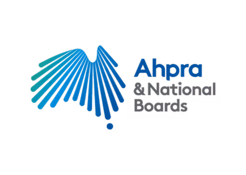 Ahpra and National Boards logo with stylized blue and teal wing design.