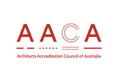 Architects Accreditation Council of Australia logo with stylized red letters AACA on black background.