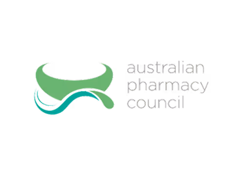 Logo of Australian Pharmacy Council featuring abstract green and teal shapes next to the text 'australian pharmacy council'.