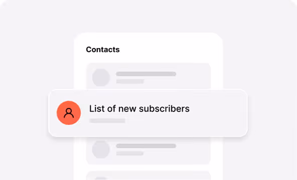 User interface showing a contacts list with a highlighted section labeled List of new subscribers accompanied by a user icon.