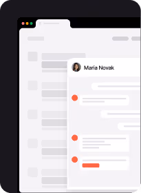 Chat interface on a dark screen showing a conversation with Maria Novak and red message indicators.