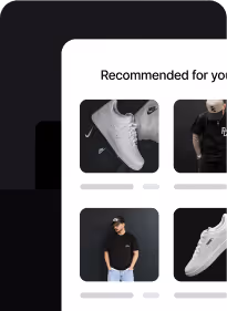 User interface showing recommended white Nike sneakers and a man wearing a black t-shirt and cap.