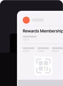 Partial view of a digital rewards membership card with a QR code on a dark background.