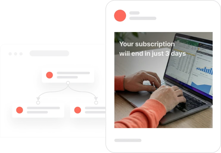 Hands typing on laptop showing a subscription ending in 3 days with charts on screen.