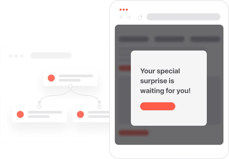 Browser window with a popup saying Your special surprise is waiting for you!