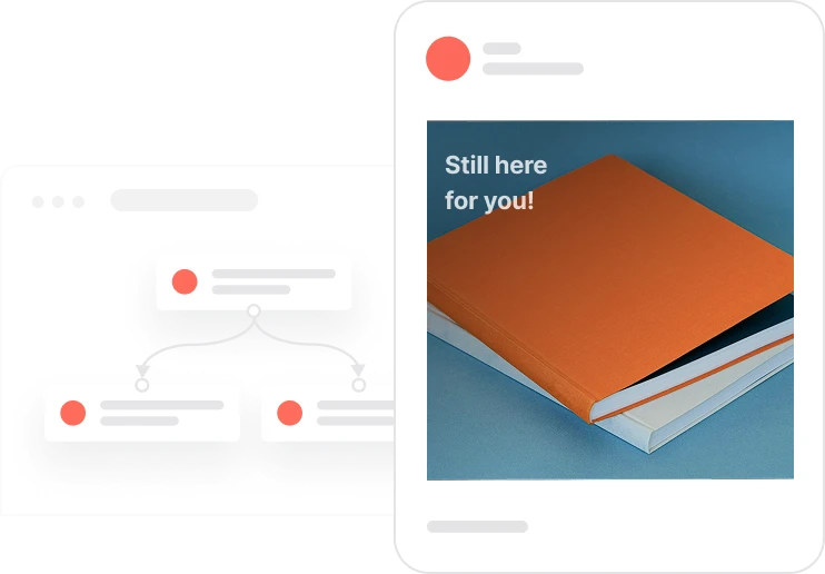 Social media post showing stacked notebooks and text saying 'Still here for you!'