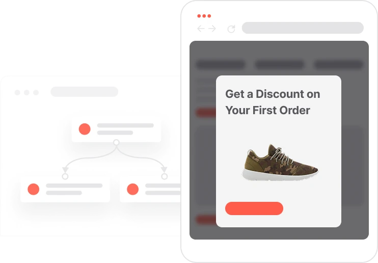 Pop-up on a web page offering a discount on a camo sneaker for first order.