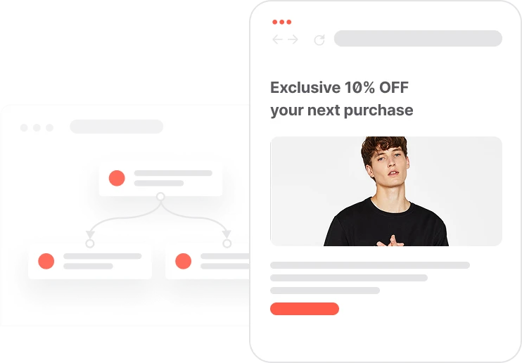 Webpage showing exclusive 10% off offer with a photo of a young man in a black shirt.