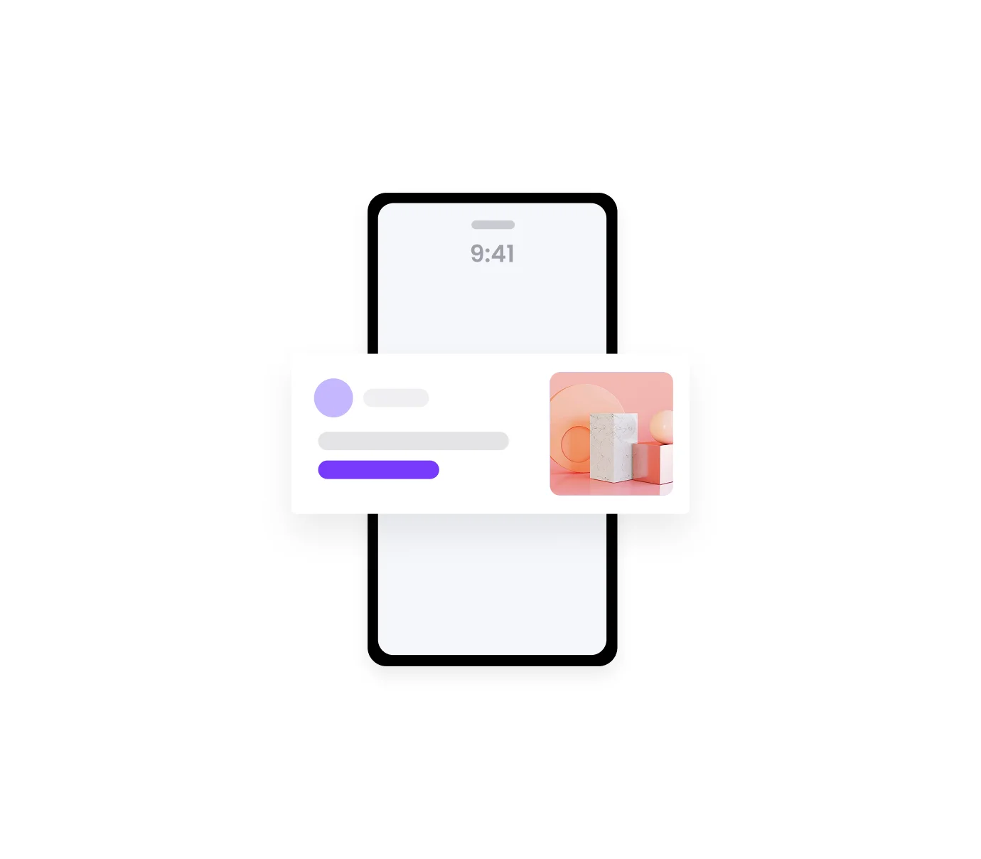 Smartphone screen with a notification showing an abstract image of geometric shapes in pastel colors.