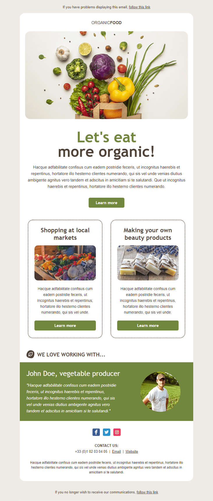 modèle de newsletter Organic