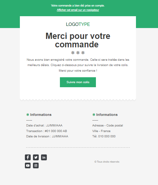email de confirmation de commande