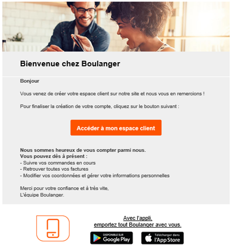 email de bienvenue Boulanger
