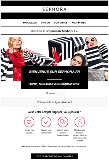 email de bienvenue Sephora