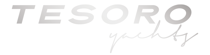 Tesoro Yachts logo with stylized uppercase and script lettering.