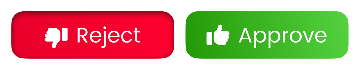 Payment decision interface displaying invoice summary and a clear choice to Reject or Approve, with a pointer hovering over the Reject button.