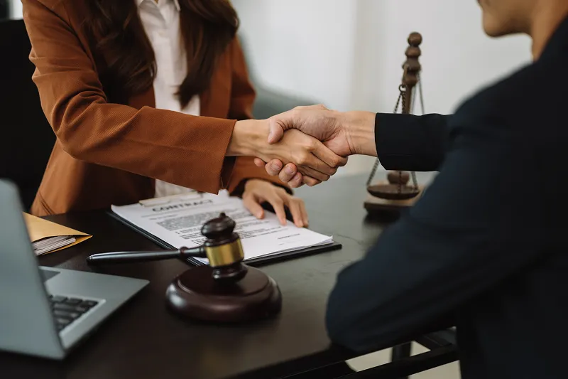 person shaking hands with a lawyer