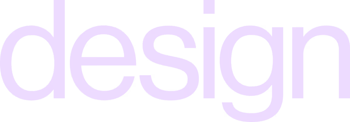 The word 'design' in large purple lowercase letters on a black background.