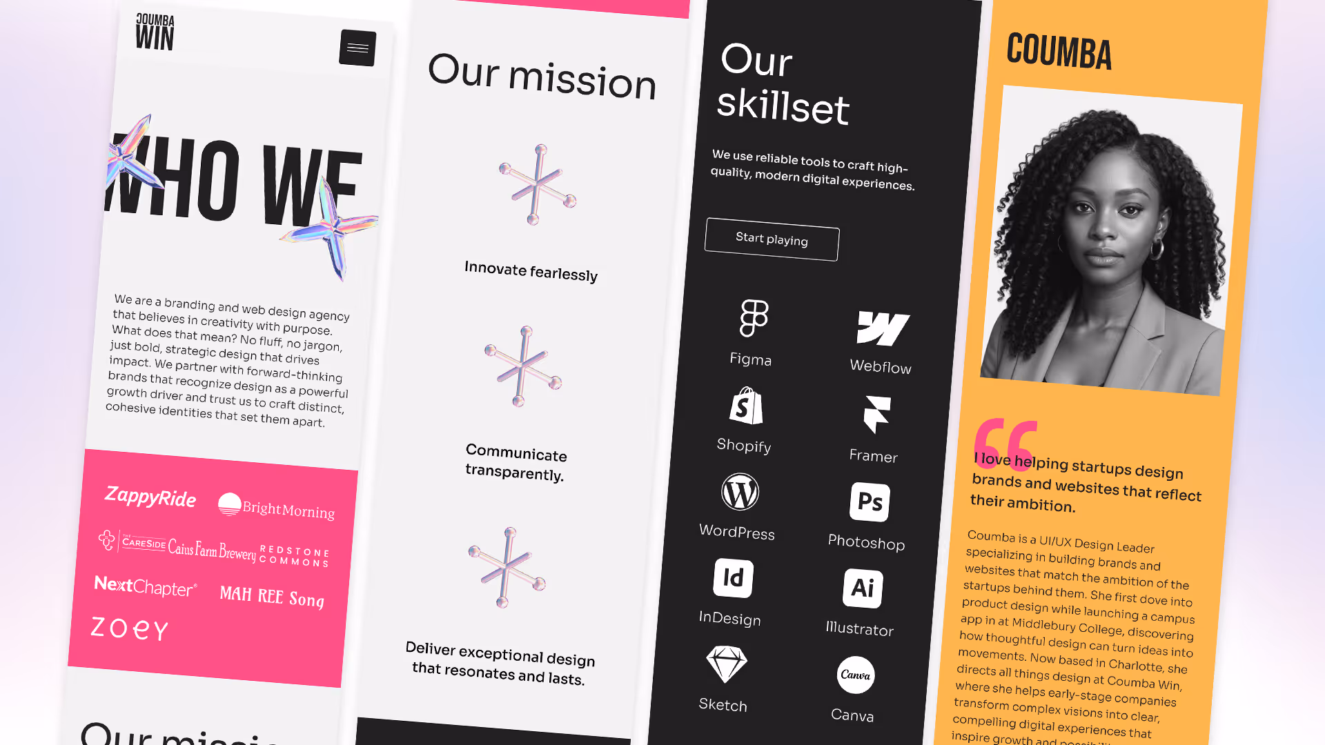 Mobile mockup of Coumba Win website About page design