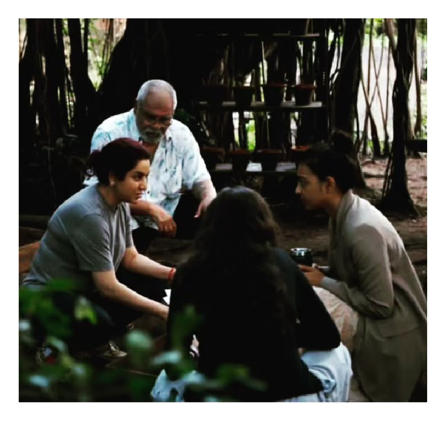Behind the scenes of Saali Mohabbat: Director Tisca Chopra in deep discussion with actors Radhika Apte and Sharat Saxena during an on-location shoot.