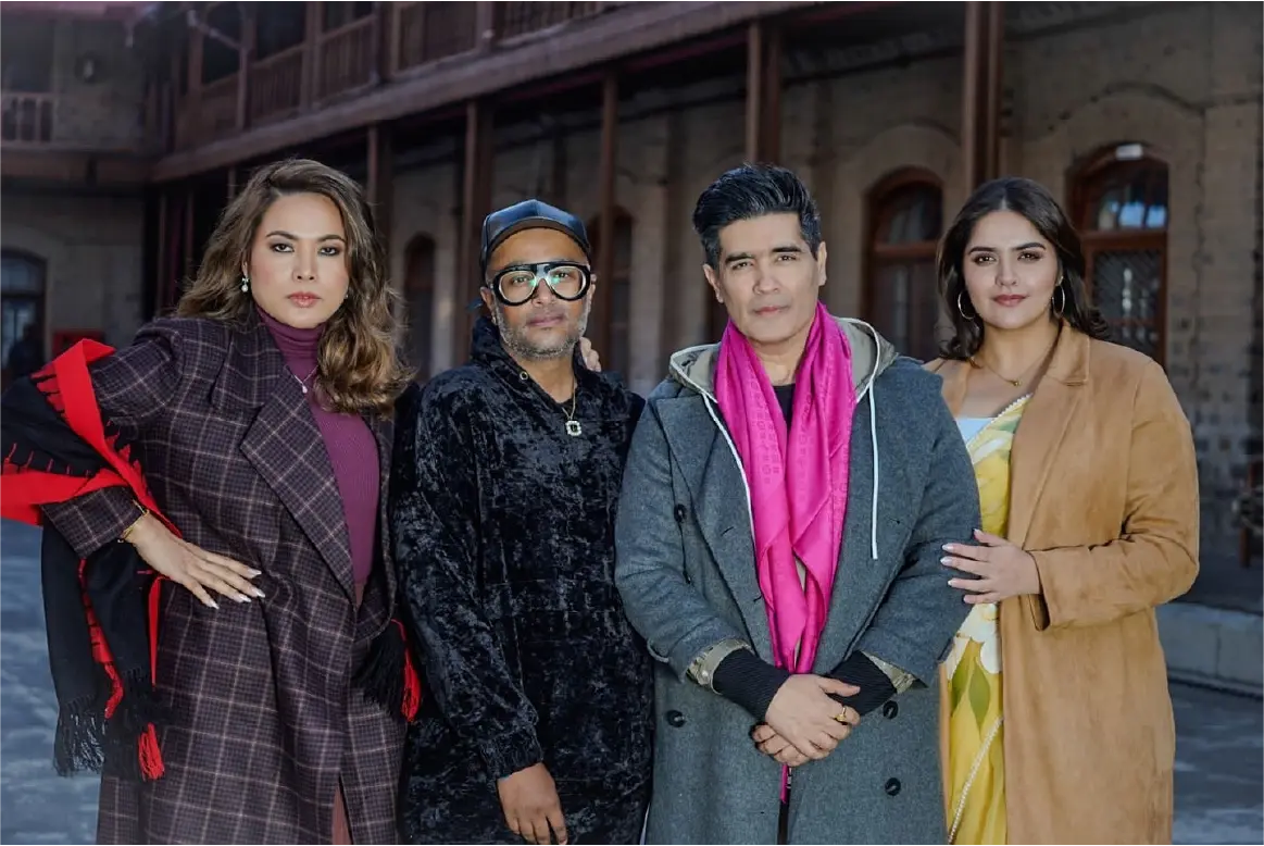 Behind the scenes of Bun Tikki with (L-R) Lin Laishram, director Faraz Arif Ansari, producer Manish Malhotra, and Anjali Anand.