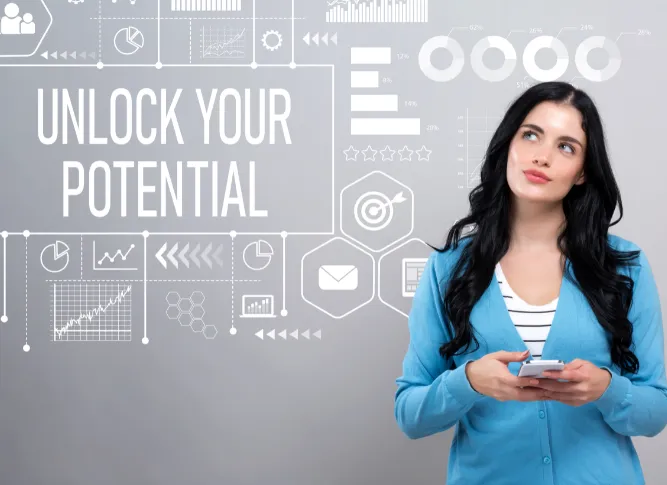 A woman holding a phone.