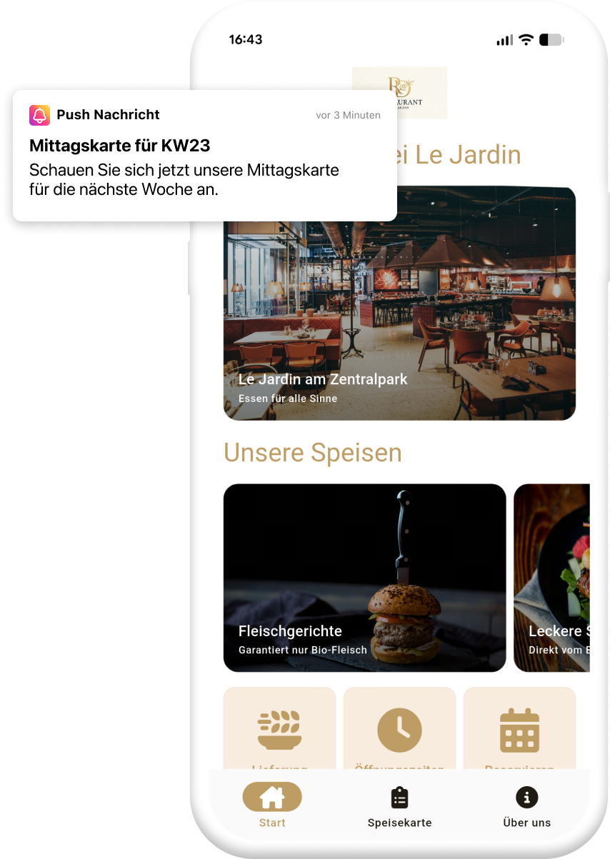 Beispiel einer App für Restaurants und Bars mit Push-Nachricht