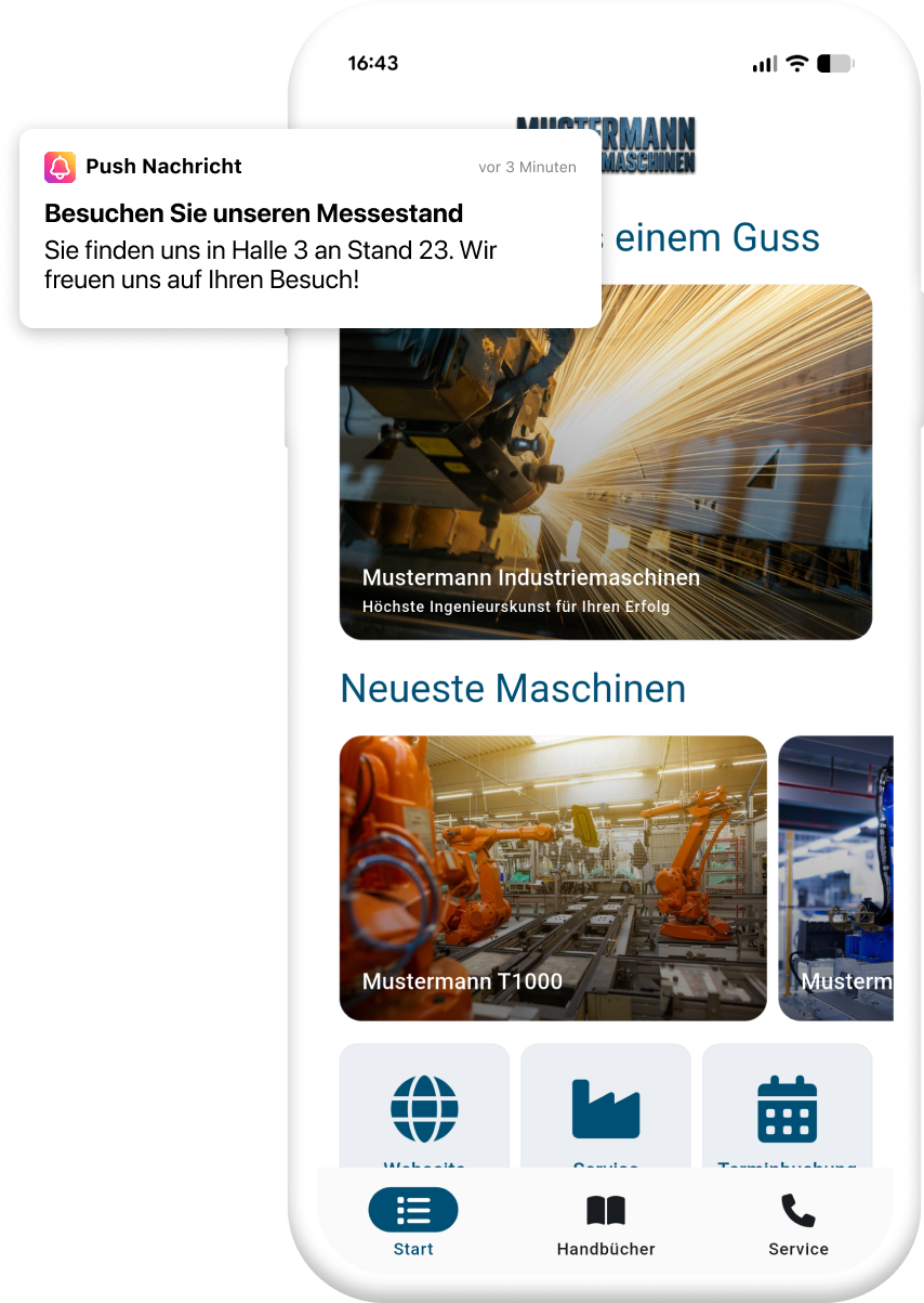 Beispiel einer App für B2B Unternehmen mit Push-Nachricht
