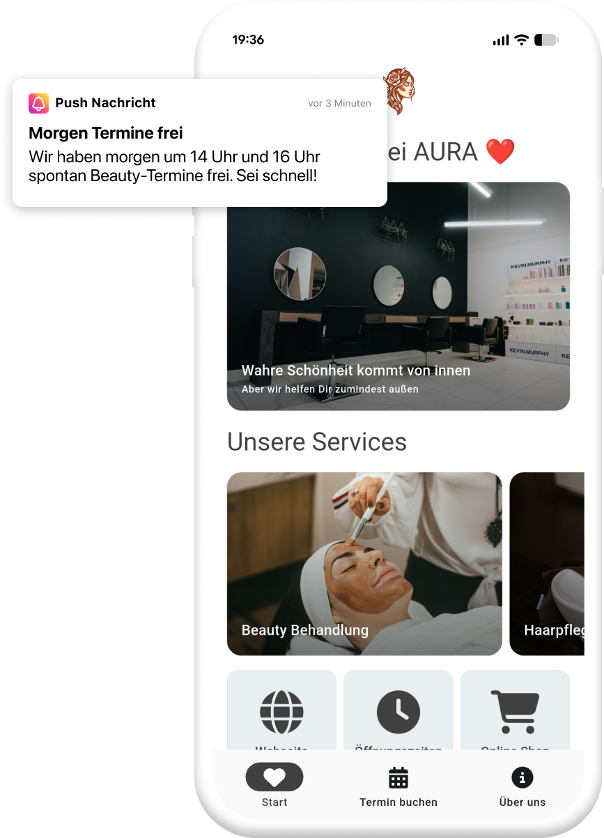 Beispiel einer App für Frisöre und Beauty Salons mit Push-Nachricht