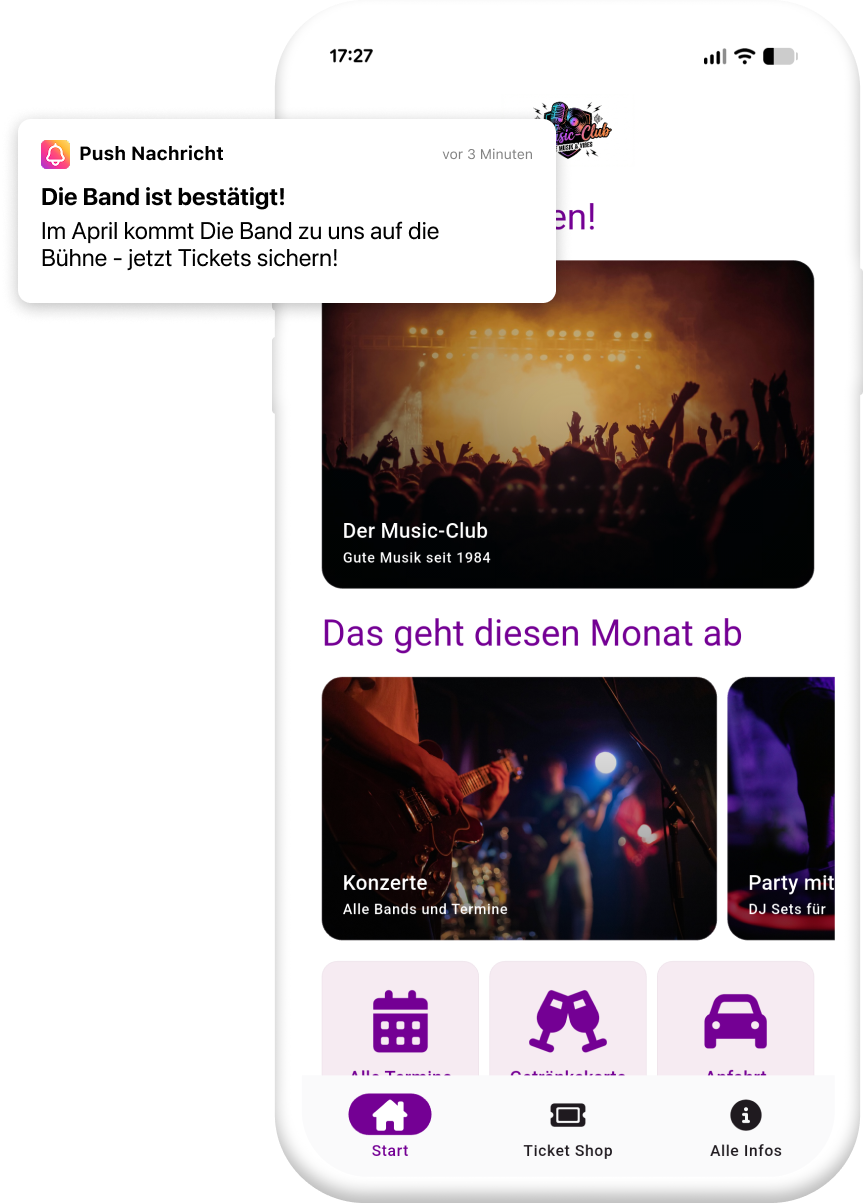 Beispiel einer App für Veranstalter mit Push-Nachricht