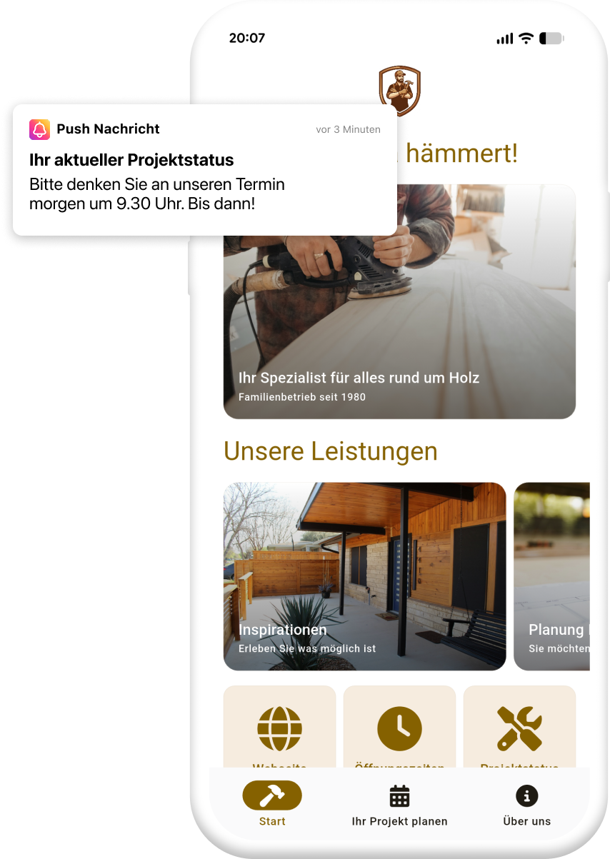 Beispiel einer App für Dienstleister mit Push-Nachricht