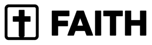 Logo with a square containing a cross on the left and the word 'FAITH' in uppercase letters on the right.