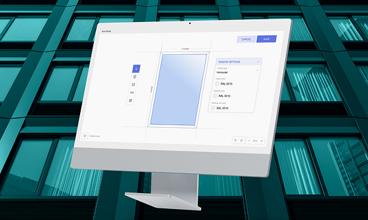 Computer monitor displaying a window configuration interface with color and size settings.