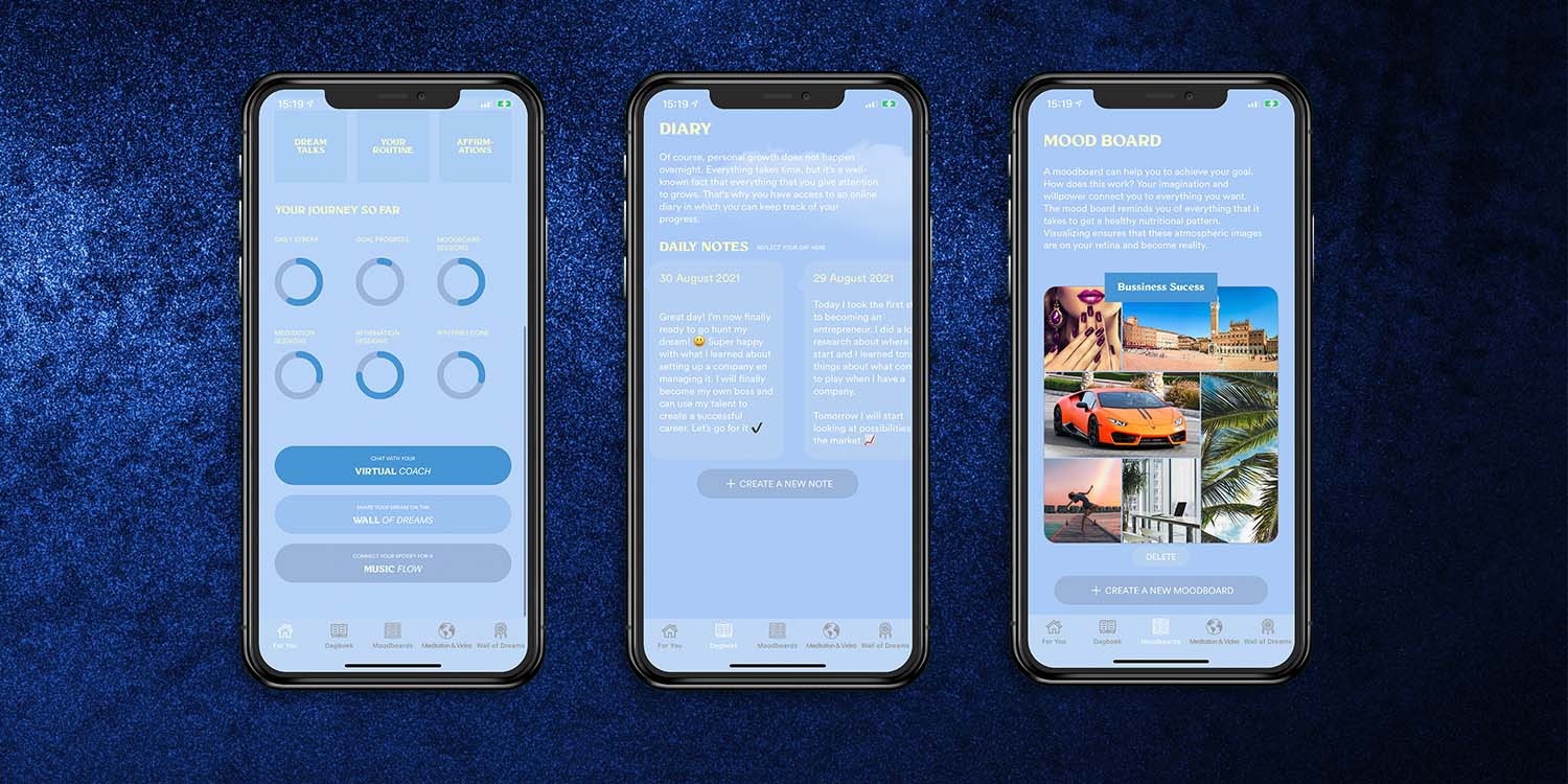 Three screenshots of an app by Orion App Development