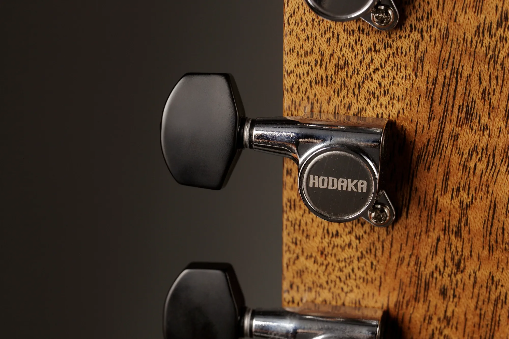 Close-up photography of Hodaka guitars.